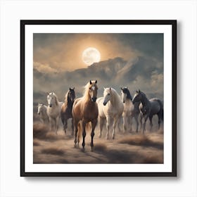 Big moon with famous horses 1 Art Print