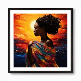 African Woman At Sunset 5 Art Print