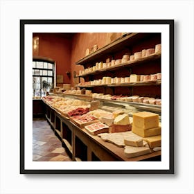 Enter A Serene Italian Cheese Shop Where The Air Is Thick With The Symphony Of Cheese Scents Art Print