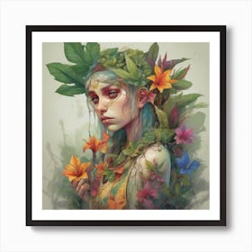 Girl With Flowers Art Print