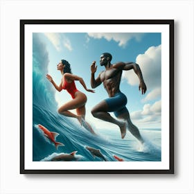 Running Into Sea Art Print