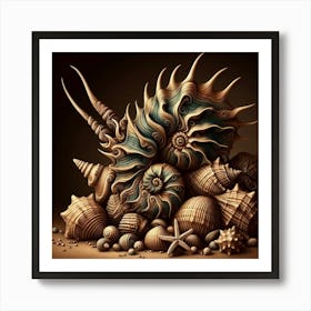 Marine Life:Exquisite Shells And Starfish Art Print