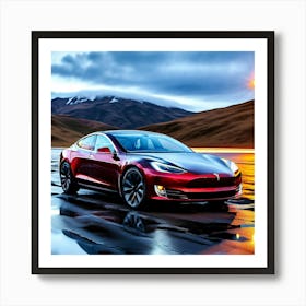 Tesla Car Automobile Vehicle Automotive Electric Brand Logo Iconic Innovative Technology (3) Art Print