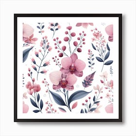 Scandinavian style,Pattern with pink Orchid flowers Art Print