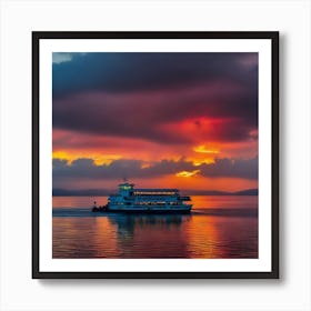 Ferry Boat At Sunset Art Print