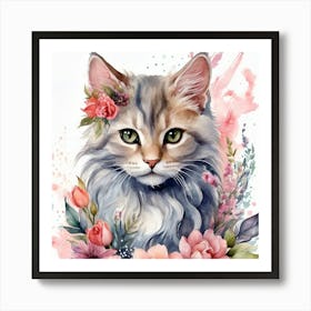 Coon Cat Watercolor Painting Art Print