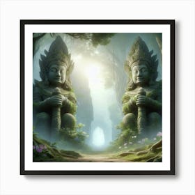 Buddha Statues In The Forest paintings art print Art Print