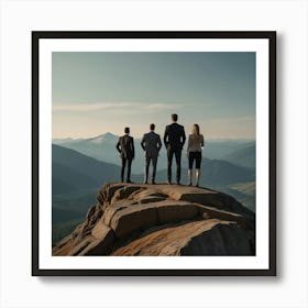 Businesspeople Standing On Top Of A Mountain Art Print