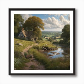 Cottage By The River Art Print