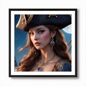 Portrait Of A Girl In A Pirate Hat Art Print