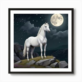 White Horse In The Moonlight 4 Poster