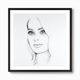 Margot Robbie Barbie Movie Pencil Drawing Portrait Minimal Black and White Art Print