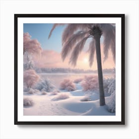 Digital Oil, Bee Wearing A Winter Coat, Whimsical And Imaginative, Soft Snowfall, Pastel Pinks, Blue Art Print