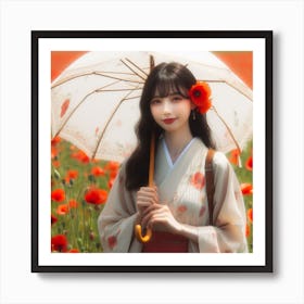 Asian Girl With Umbrella Art Print