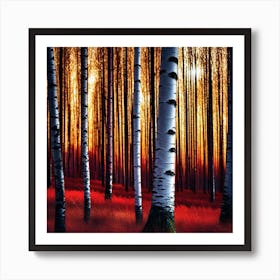 Birch Trees At Sunset 3 Art Print