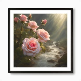 Roses By The Stream Art Print