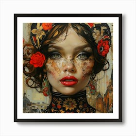 Girl with roses and tattoos Art Print