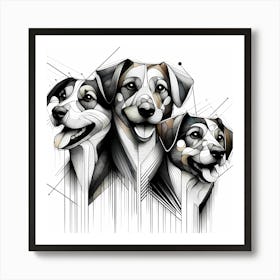 Three Puppys - Abstract Line Art Illustration 187 Art Print