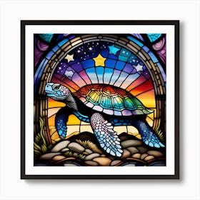Sea turtle stained glass rainbow colors 1 Art Print