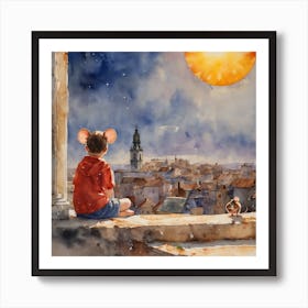 Little Mouse Watching The Sun Art Print