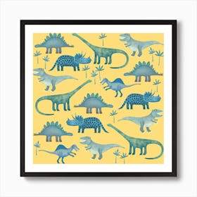 Dinosaurs Yellow Art Print