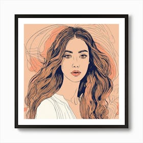 Female Line Drawing With Long Flowy Hair In The St (1) Art Print