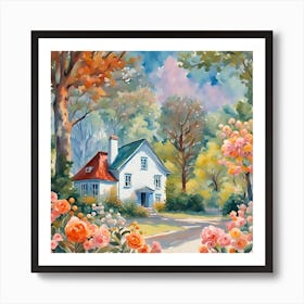 Watercolor Of A House In The Garden Art Print