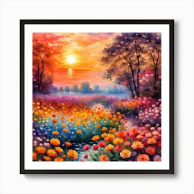 Garden Of Colorful Flowers Art Print