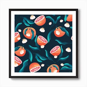 Orange Pattern On Blue Square Art Print