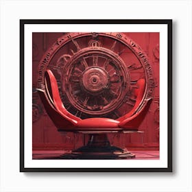 Red Chair In Front Of Clock Art Print