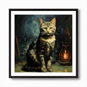 Cat At Night Art Print