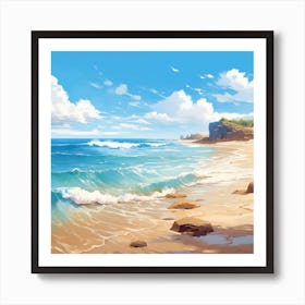 Gentle Waves On A Sandy Beach Art Print