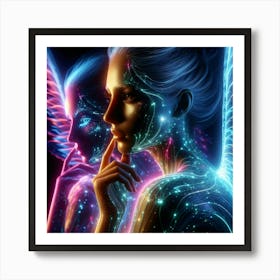 Angel Exposure In Neon Glow Strings Color Illustration Art Print