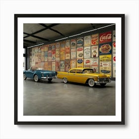 Two Classic Cars In A Room Affiche