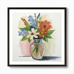 Bouquet of flowers inside a vase. Abstract artistic drawing 5 Art Print