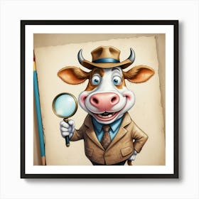 Cow With Magnifying Glass 7 Art Print