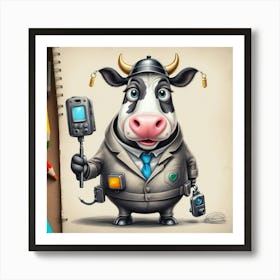 Cartoon Cow Police Officer Art Print