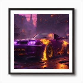 Purple Car On Fire 1 Art Print