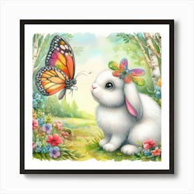 Butterfly And Bunny Art Print