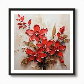 Red flower sprig 3 Art Print