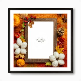 A Seasonal Thanksgiving Frame Design Featuring A Round Cotton Chaplet Layered With Autumn Leaves Ad (3) Art Print