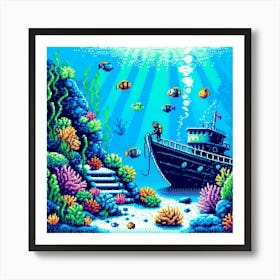 8-bit underwater scene Art Print