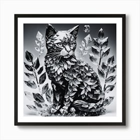 Black and White Crystal Cat Art Print