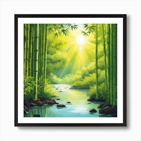 A Stream In A Bamboo Forest At Sun Rise Square Composition 200 Art Print