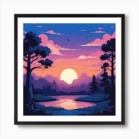 Blank Landscape Scene Of Nature Park At Sunset Timecartoon Vector Sticker 2d Cute Fantasy Dream Art Print