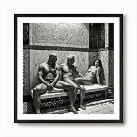 Three Naked People In A Bathroom Art Print