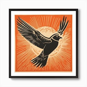 Retro Bird Lithograph Sparrow 3 Art Print