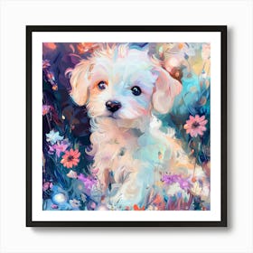 Puppy In Flowers Art Print