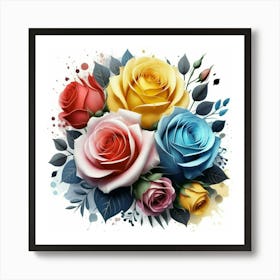 Watercolor design with beautiful roses oil painting abstract 1 Art Print