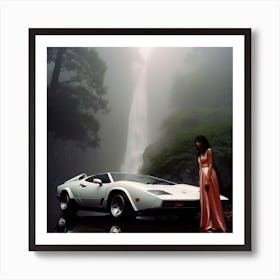 Myeera White Lamborghini Countach Waterfalls Mist Fog Beautiful De101b44 D85c 4d21 8741 C208e3ba21d8 Art Print